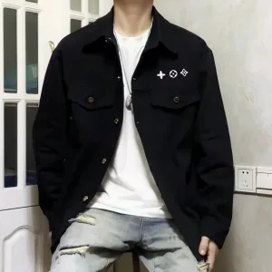 AAA Louis Vuitton Jacket Red Denim Relaxed Fit Embroidery