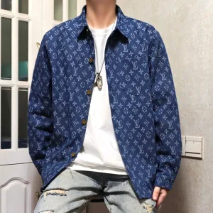 Designer Louis Vuitton Jacket Blue Jacquard Denim Autumn