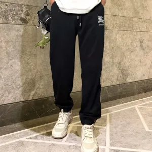 Designer Burberry Sweatpants Black Double-Sided Fabric Embroidery