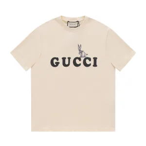Designer Gucci Short-Sleeved Shirts Red Cotton Combed Ribbed Fabric