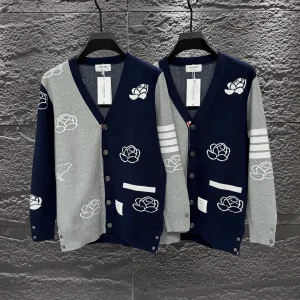 Super Clone Thom Browne Cardigan Red Wool Modal Jacquard