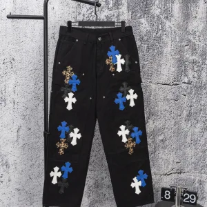 Super Clone Designer Chrome Hearts Jeans Red Denim Street Style Sophistication