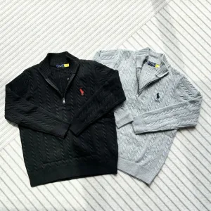 Super Clone Ralph Lauren Sweater Red Cotton Wool Blend Cable Knit Embroidery